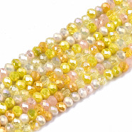 Electroplate Mixed Color Glass Beads Strands, AB Color Plated, Faceted Rondelle, Yellow, 3x2mm, Hole: 0.8mm, about 186~193pcs/strand, 17.13 inch~17.32 inch, (43.5cm~44cm)(GLAA-T006-07-B03)