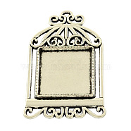 Tibetan Style Alloy Pendant Cabochon Settings, Cage with Square Tray, Cadmium Free & Lead Free, Antique Silver, 48x29x2.5mm, Hole: 2mm, Tray: 20x20mm(TIBEP-5335-AS-LF)