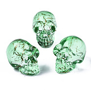 Electroplate K9 Glass Display Decorations, Drawbench, Skull, for Halloween, Light Green, 22x18x26mm(GLAA-R220-01-B05)