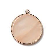 Natural Pink Aventurine Pendants, Flat Round Charms, with Golden Plated Brass Frame, 35x31x3~3.5mm, Hole: 2.5mm(G-A213-01G-03)
