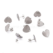 304 Stainless Steel Stud Earring Findings, with Ear Nuts, Textured Heart, Stainless Steel Color, 12x13mm, Hole: 1.5mm, Pin: 0.7mm(STAS-I183-04B-P)
