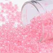 TOHO Round Seed Beads, Japanese Seed Beads, (379) Cotton Candy Pink Lined Crystal, 8/0, 3mm, Hole: 1mm, about 1110pcs/50g(SEED-XTR08-0379)