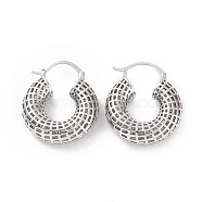 Brass Hollow Out Round Hoop Earrings for Women, Real Platinum Plated, 31x26.5x8mm, Pin: 19x1~1.6mm(EJEW-C008-10P)