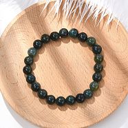 Natural Moss Agate Beaded Stretch Bracelets, Round, 2 inch(5.2cm), Bead: 8mm(B072-5)