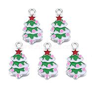 Christmas Tree Alloy Enamel Pendants, Christmas Theme, Pearl Pink, 26x15x2mm, Hole: 3mm(ENAM-R041-18)