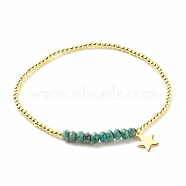 Natural Malaysia Jade(Dyed) Round Beaded Stretch Bracelet with 304 Stainless Steel Star Charms, Gemstone Jewelry for Women, Turquoise, Inner Diameter: 2-1/4 inch(5.7cm)(BJEW-JB08059-04)