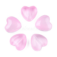 Transparent Spray Painted Glass Beads, Heart, Pearl Pink, 12x12x5.5mm, hole: 0.9~1mm(GLAA-N035-030-C09)