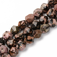 Natural Rhodonite Beads Strands, Star Cut Round Beads, Faceted, 9~10x9mm, Hole: 1.2mm, about 36pcs/strand, 14.56 inch(37cm)(G-S368-001C)