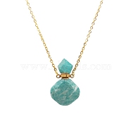 Natural Flower Amazonite Perfume Bottle Necklaces, with Golden Stainless Steel Chain, 23.62 inch(60cm)(PW-WG51282-08)