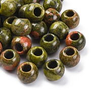 Natural Unakite European Beads, Round Large Hole Beads, 12x10mm, Hole: 5mm(G-B130-01)