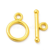 Rack Plating Alloy Toggle Clasps, Round Ring, Matte Gold Color, T Bar: 15.5x6x2mm, Hole: 1.8mm, Ring: 13.5x10x1.5mm, Hole: 1.8mm(FIND-I034-21MG)