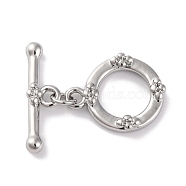 Brass Toggle Clasps, Long-Lasting Plated, Ring, Platinum, ring: 15.5x12.5x2.5mm, Hole: 1.6mm, bar: 5x18x2.5mm, hole: 1.6mm(KK-S403-22P)