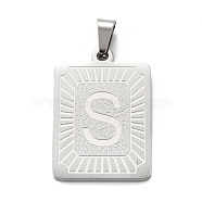 304 Stainless Steel Pendants, Rectangle with Alphabet, Letter.S, 30x20x1.5mm, Hole: 3x6mm(STAS-K216-48S-P)