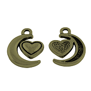 Tibetan Style Alloy Pendants, Cadmium Free & Lead Free, Moon & Heart, Antique Bronze, 17.5x13.5x2.5mm, Hole: 2mm, about 564pcs/775g(TIBEP-5456-AB-LF)