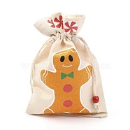 Christmas Theme Cotton Fabric Cloth Bag, Drawstring Bags, for Christmas Party Snack Gift Ornaments, Gingerbread Man Pattern, 22x15cm(ABAG-H104-A03)