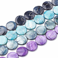 Freshwater Shell Beads Strands, Dyed with Drawbench, Flat Round, Mixed Color, 20x3~3.5mm, Hole: 0.8mm, about 19~20pcs/strand, 15.7 inch(X-SHEL-N020-1-02)