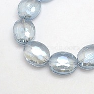 Faceted Electroplate Crystal Glass Oval Beads Strands, Rainbow Color Plated, Light Blue, 20x16x8mm, Hole: 1mm, about 35pcs/strand, 27.5 inch(X-EGLA-F059B-13)