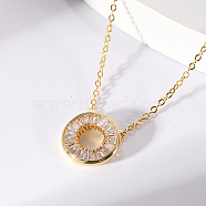 Elegant Brass Crystal Rhinestone Ring Women's Pendants Necklaces for Casual and Workwear, Real 18K Gold Plated, 16.14 inch(41cm)(GS5878)