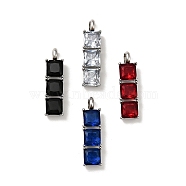 316 Surgical Stainless Steel Micro Pave Cubic Zirconia Pendants, Stainless Steel Color, Rectangle, Mixed Color, 29x8x5.5mm, Hole: 4mm(STAS-I195-02P)