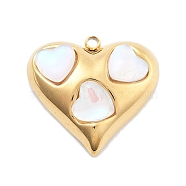 304 Stainless Steel Pendants, Heart, with Glass, PVD Vacuum Plating, Real 18K Gold Plated, 18.5x19.5x5.5mm, Hole: 1.6mm(STAS-R155-029G)