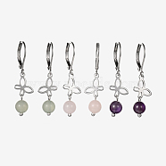 Stainless Steel Gemstone Dangle Leverback Earrings, with Butterfly Links, Mixed Stone, 35mm, Pin: 1mm(EJEW-JE01745)