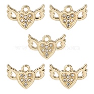 Rack Plating Alloy Charms, with Crystal Rhinestone, Cadmium Free & Nickel Free & Lead Free, Heart with Wing, Light Gold, 10x15x2mm, Hole: 1.5mm(FIND-YW0003-65)