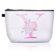 Flower & Letter Pattern Polyester Cosmetic Zipper Pouches, Clutch Bag, Toilet Bag for Women, White, Letter Y, 21.2x15.2x0.3cm(ABAG-TAC0035-03Y)