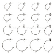 32Pcs 4 Size 304 Stainless Steel Stud Earring Findings, Half Hoop Earring Findings with Horizontal Loops, Round, Stainless Steel Color, 16~29x13.5~26x3mm, Hole: 1.6~1.8mm, Pin: 0.8mm, 8Pcs/size(STAS-TA0002-35)