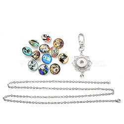 DIY Necklaces Making Kit, Including Platinum Plated Brass Jewelry Snap Buttons, Alloy Snap Pendant Making, with Swivel Clasps, 304 Stainless Steel Cable Chains Necklaces, Cat Pattern, Button: 18.5x9mm, 12Pcs(DIY-SC0021-96I)