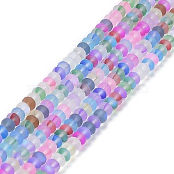 Frosted Transparent Glass Beads Strands, Rondelle, Colorful, 8x5mm, Hole: 1mm, about 75pcs/strand, 14.96''(38cm)(FGLA-M002-01C)