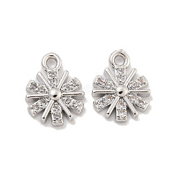 Brass Micro Pave Clear Cubic Zirconia Charms, Snowflake, Platinum, 11.5x8.5x2mm, Hole: 2.5mm(KK-Z044-16P)