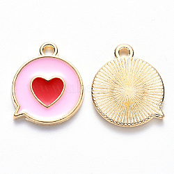 Alloy Enamel Pendants, Flat Message Box with Heart, Light Gold, Pearl Pink, 17x14x1.5mm, Hole: 1.6mm(ENAM-S121-120C)