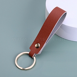 PU Leather Keychain, with Metal Key Ring, Rectangle, Saddle Brown, 8.8x1.8cm(PW-WG22473-02)