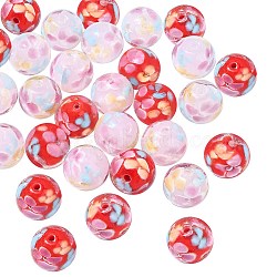 Handmade Lampwork Beads, Round with Flower, Mixed Color, 12mm, Hole: 1.8mm(LAMP-SZ0001-43B-01)