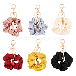 1 Set Cloth Elastic Scrunchie/Scrunchy Hair Ties Keychain, with Faux Suede Tassel Pendant, for Woman Bag Car Decoration Keychain, Mixed Color, 16.5cm(KEYC-FG0001-13)