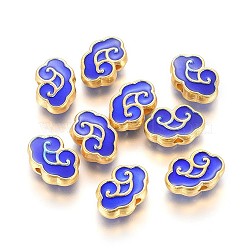 Golden Plated Alloy Enamel Beads, Longevity lock, Blue, 8x12x3mm, Hole: 1.8mm(ENAM-L024-O01-G)