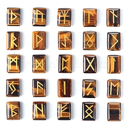 Rectangle Natural Tiger Eye Rune Stones, Healing Stones for Chakras Balancing, Crystal Therapy, Meditation, Reiki, Divination, 20x15mm, 25pcs/set.(PW-WG62729-01)