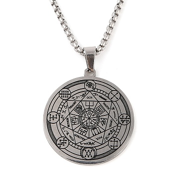 201 Stainless Steel Enamel Vintage Seal 7 Archangels Pendant Necklaces, Iron Box Chain Necklaces, Platinum, 23.43~24.41 inch(59.5~62cm)