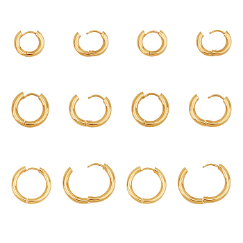 304 Stainless Steel Huggie Hoop Earrings, Hypoallergenic Earrings, Ring, Golden, 6pairs/box