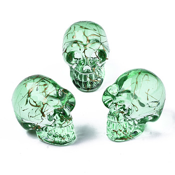 Electroplate K9 Glass Display Decorations, Drawbench, Skull, for Halloween, Light Green, 22x18x26mm