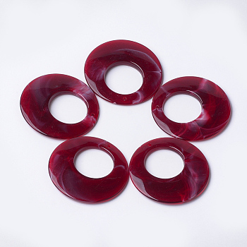 Acrylic Pendants, Imitation Gemstone Style, Flat Round, Dark Red, 47x5mm, Hole: 2mm, about 100pcs/500g