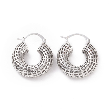 Brass Hollow Out Round Hoop Earrings for Women, Real Platinum Plated, 31x26.5x8mm, Pin: 19x1~1.6mm