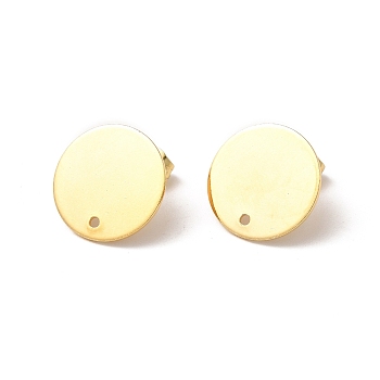 201 Stainless Steel Stud Earring Findings, with 304 Stainless Steel Pin & Hole & Friction Ear Nuts, Flat Round, Real 24K Gold Plated, 16mm, Hole: 1.4mm, Pin: 0.7mm