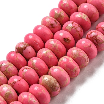 Synthetic Imperial Jasper Dyed Beads Strands, Rondelle, Hot Pink, 8~8.5x5~5.5mm, Hole: 1.2mm, about 76~77pcs/strand, 15.20''~15.47"(38.6~39.3cm)