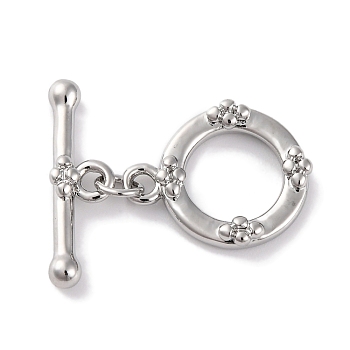 Brass Toggle Clasps, Long-Lasting Plated, Ring, Platinum, ring: 15.5x12.5x2.5mm, Hole: 1.6mm, bar: 5x18x2.5mm, hole: 1.6mm