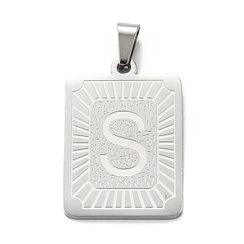 304 Stainless Steel Pendants, Rectangle with Alphabet, Letter.S, 30x20x1.5mm, Hole: 3x6mm