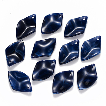 Acrylic Pendants, Imitation Gemstone Style, Leaf, Prussian Blue, 29x18.5x4.5mm, Hole: 1.8mm, about 585pcs/500g