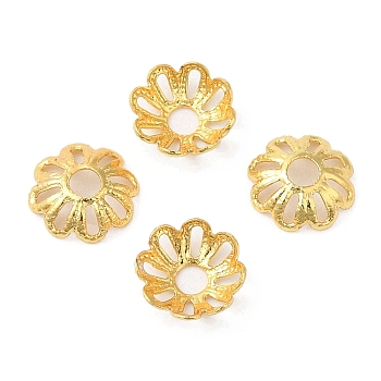 Brass Beads Cap, Long-Lasting Plated, Cadmium Free & Lead Free, Flower, Golden, 6x2mm, Hole: 1.8mm