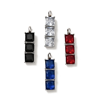 316 Surgical Stainless Steel Micro Pave Cubic Zirconia Pendants, Stainless Steel Color, Rectangle, Mixed Color, 29x8x5.5mm, Hole: 4mm