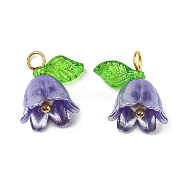 Golden Dark Orchid Flower Brass+Acrylic Charms